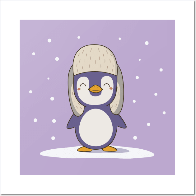 Kawaii Cute Winter Christmas Penguin Wall Art by wordsberry